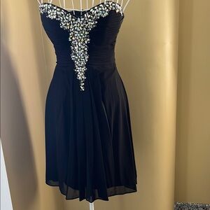 Elegant Black Strapless Dress with Embellishments